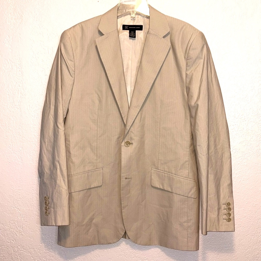 INC International Concepts Tan stripe cotton blazer 40R NWOT